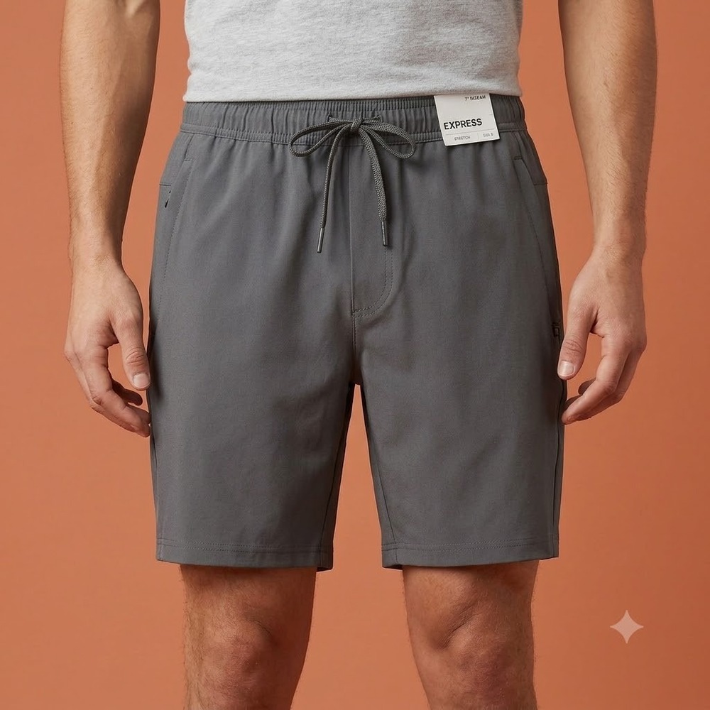 Express Stretch Shorts Men's S Gray 7" Inseam‎ Drawstring NWT